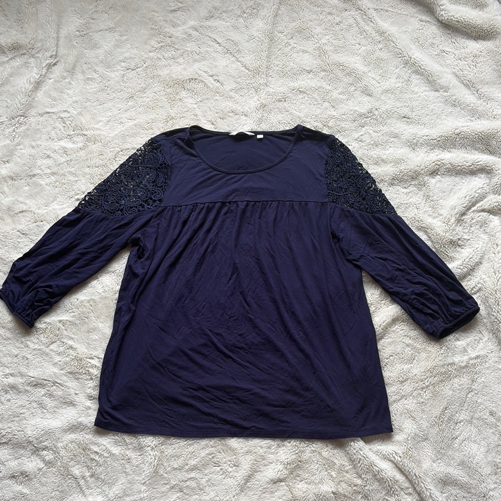 Reitmans Navy Lace-Sleeve Tunic – Size Large | Boho Chic | Scoop Neck | - Picture 3 of 8